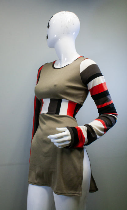 OLIVE + RETRO STRIPE SIDE SLASH SHIRT