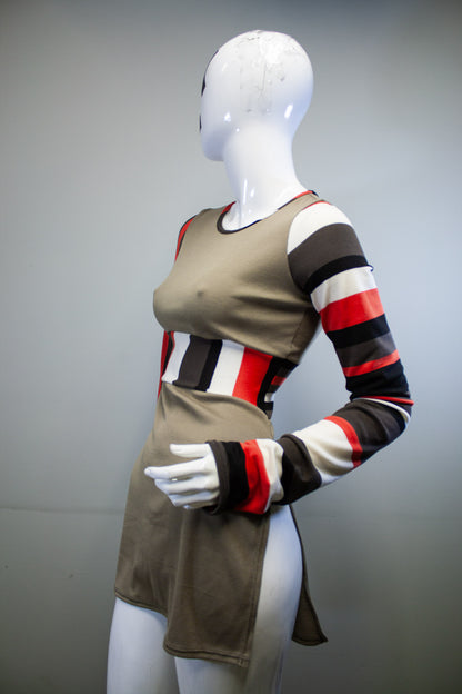 OLIVE + RETRO STRIPE SIDE SLASH SHIRT