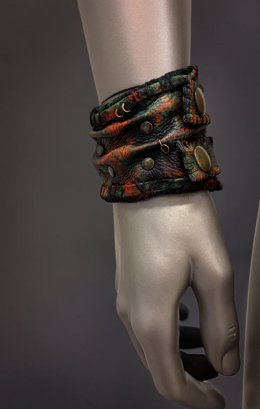 NEON NIGHT SHIFT - Leather Cuff in Orange + Green