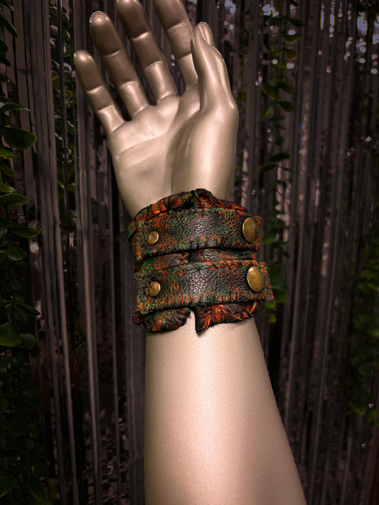 NEON NIGHT SHIFT - Leather Cuff in Orange + Green