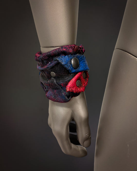 NEON NIGHT SHIFT - Leather Cuff in Pink + Blue